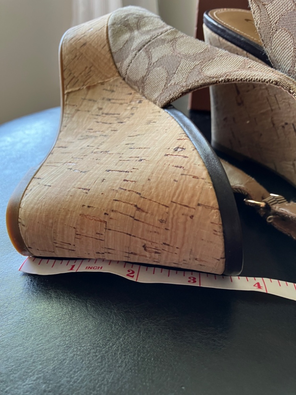 NEARLY NEW Coach Logo Cork Peep Toe Wedge - Picture 13 of 14